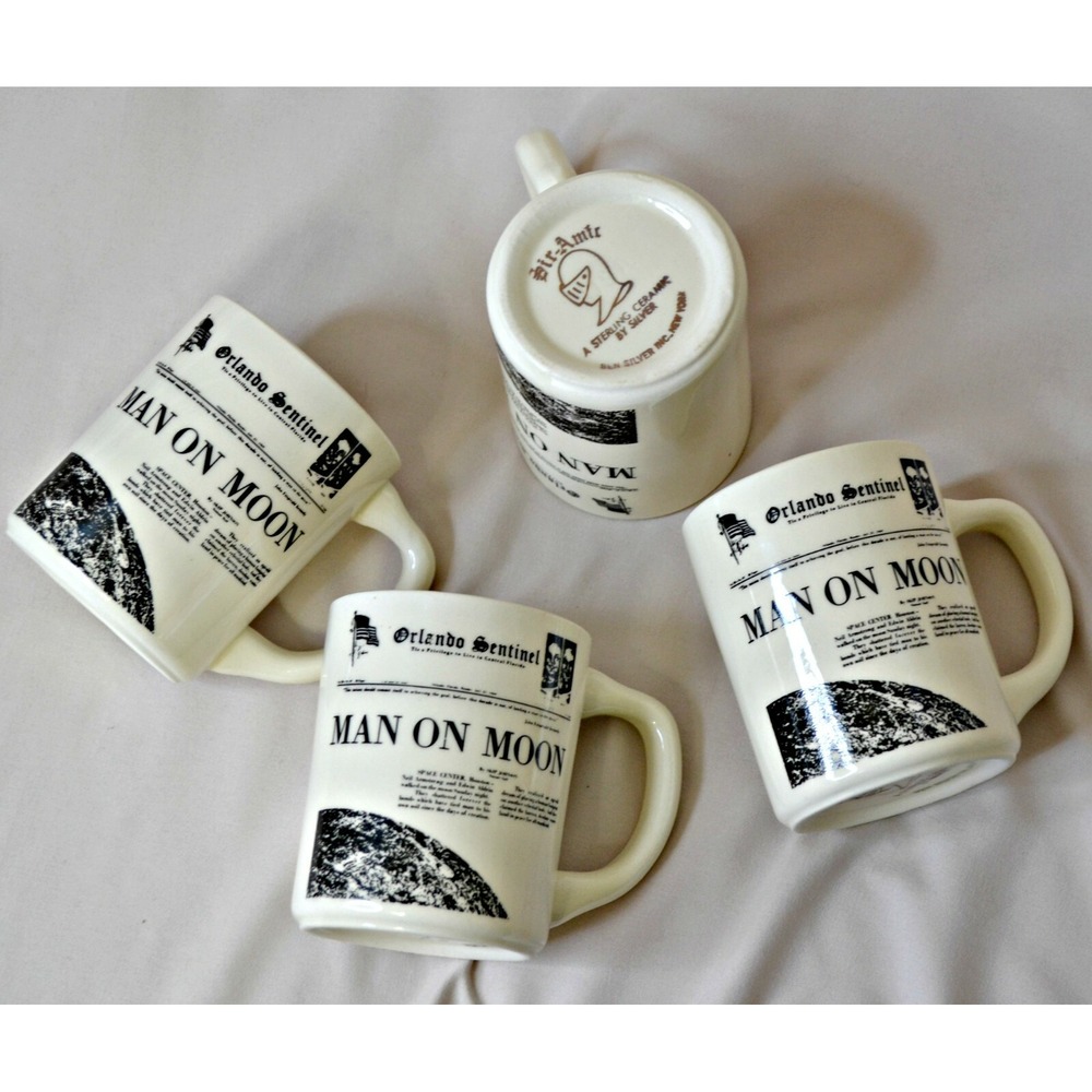 vintage Apollo 11 man on moon Orlando Sentinel mugs Ben Silver ceramics